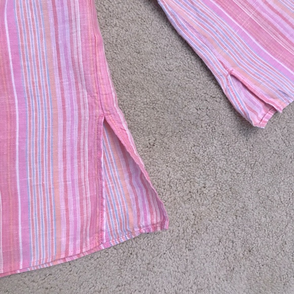 St Johns Bay Linen Top Womens Size XL Extra Large Pink Candy Stripe Relaxed Fit - Picture 9 of 9
